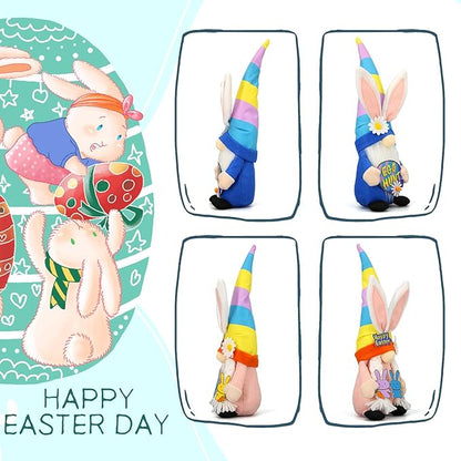 Lovinland Easter Decorations - Bunny Gnomes Decor for Home, Indoor, Tiered Tray, Office, Desk - Spring Rabbit Stuffed Centerpiece Table