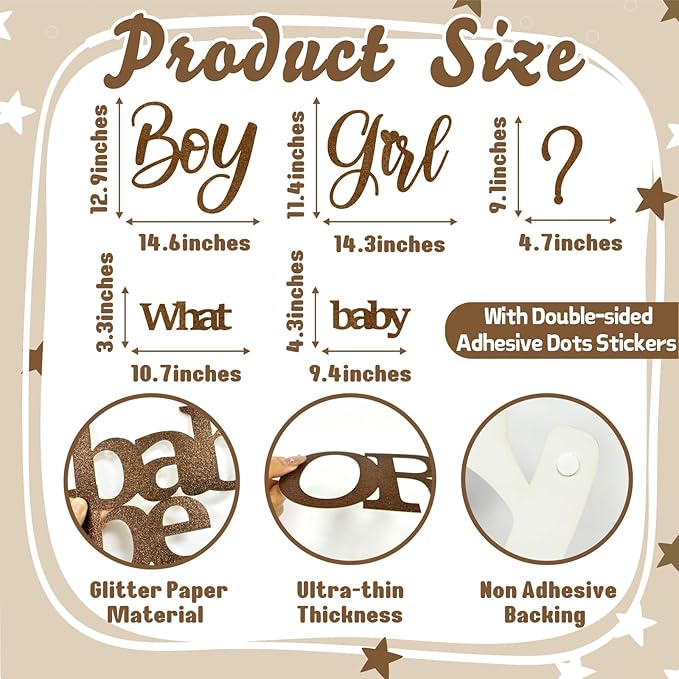 Large Glitter Paper Gender Reveal Decorations Decals for Balloon Arch Boy or Girl What Will Baby Be Signs for Backdrop Baby Shower Party Supplies He or She Letters Stickers for Pregnancy Banner
