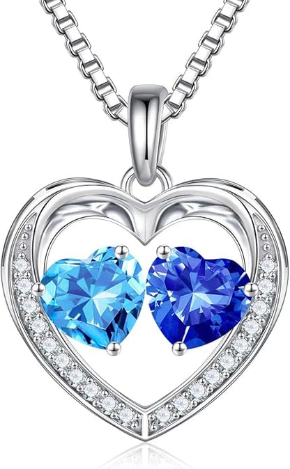 Iefil Christmas Gifts for Women Wife - 925 Sterling Silver Heart Birthstone Necklace, Anniversary Birthday Gifts for Women Wife Girlfriend Mom, Birthstone Jewelry Gift for Her