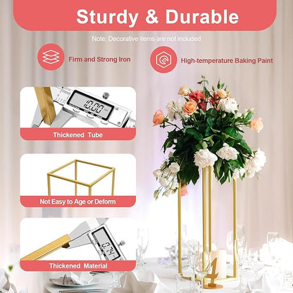 10 Pcs Gold Flower Stands 23.6 Inch Tall, Metal Geometric Floral Display Racks for Wedding Table Centerpieces Decorations, Modern Rectangle Flower Column for Party Event Reception