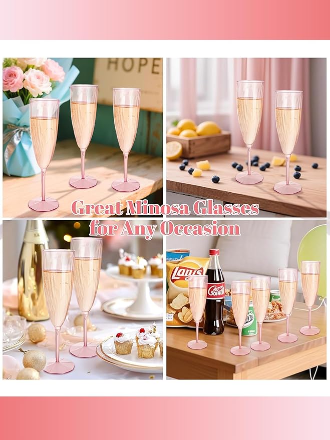 WDF 36PCS Pink Champagne Flutes Plastic - 6OZ Pink Disposable Champagne Flutes Party Supplies for Wedding/Birthday/Parties
