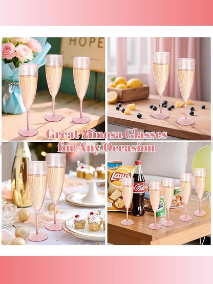 WDF 36PCS Pink Champagne Flutes Plastic - 6OZ Pink Disposable Champagne Flutes Party Supplies for Wedding/Birthday/Parties