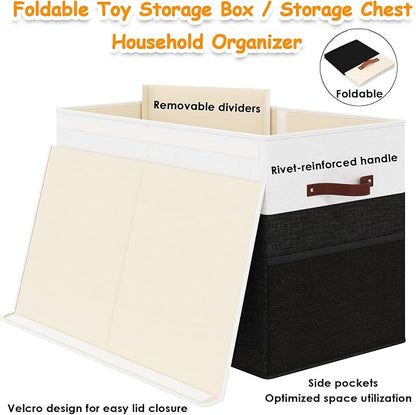Large Toy Storage Box with Lid Upgraded Toy Storage Chest Organizer with Divider Foldable Toy Bin for Kids Boys Girls Playroom Nursery Bedroom (25"x13"x16")