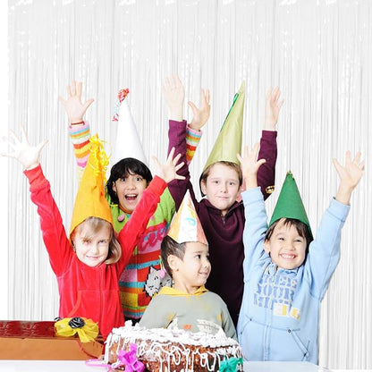 BTSD-home White Foil Fringe Curtain, Metallic Photo Booth Backdrop Tinsel Door Curtains for Wedding Birthday Bridal Shower Baby Shower Bachelorette Christmas Party Decorations(4 Pack, 12ft x 8ft)