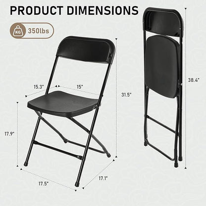 SEALAMB Plastic Folding Chairs 10 Pack, Black Commercial Portable Indoor/Outdoor Chairs for Home Office, Wedding, Events Parties with Steel Frame, 350lbs Capacity (Black-Plastic, 10 Pack)
