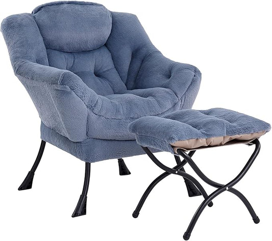 LITA Modern Accent Leisure Upholstered Sofa Chair with Ottoman, Plush Light Blue, 43 x 80 x 95 cm, Cotton, Standard Sofa, Living Room Chair