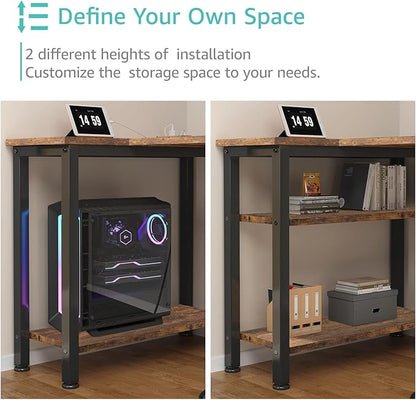 Lufeiya L Shaped Computer Desk with Drawers & Storage Shelves, 55 Inch Corner Desk with Power Outlet for Home Office Bedroom, L-Shaped Teen PC Gaming Desks with Fabric Drawer, Rustic Brown
