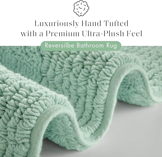 Madison Park Splendor Reversible 100% Cotton Tufted Bathroom Rug-3000 GSM Hotel Quality Luxurious Plush Medium Pile Bath Mat Absorbent, Quick Dry, Shower Room Décor, 24x60 Green