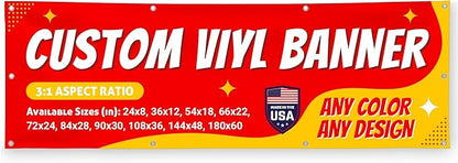 Custom Vinyl Banner with 150+ Sizes – Personalized Outdoor or Indoor Sign – Any Color & Design – Made in USA – Party, Business, Event Use