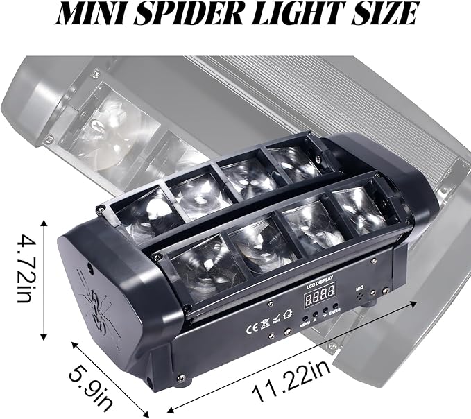 LED Mini Spider Moving Head Light 8x5W Beam Stage Lights RGBW Sound Activated DMX-512 Control for DJ Party Bar Disco Show Wedding Event Stage Lighting