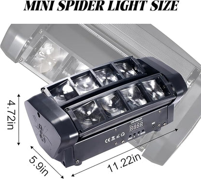 LED Mini Spider Moving Head Light 8x5W Beam Stage Lights RGBW Sound Activated DMX-512 Control for DJ Party Bar Disco Show Wedding Event Stage Lighting