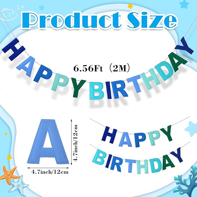 Felt Happy Birthday Garland Rainbow Banner Reusable Happy Birthday Sign Party Supply for Party Decor(Blue Color,Normal)