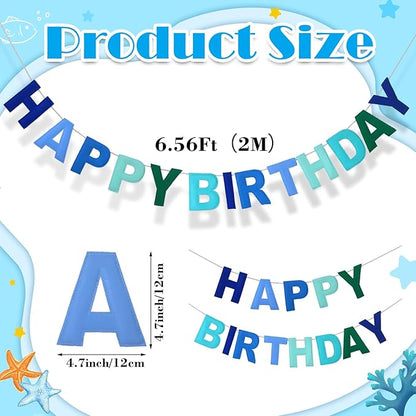 Felt Happy Birthday Garland Rainbow Banner Reusable Happy Birthday Sign Party Supply for Party Decor(Blue Color,Normal)