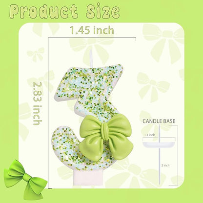 Birthday Candle for Cake, Green Bow Number Cake Candles, 2.76 inch Cake Topper Decoration for Birthday Party (Number 3)