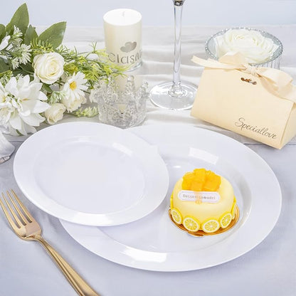 FLOWERCAT 200PCS White Plastic Plates Disposable Plates for Party - Heavy Duty Plastic Plates - 100 10" Dinner Plates and 100 7" Salad Plates for Christmas,Thanksgiving Parties New Year and Events