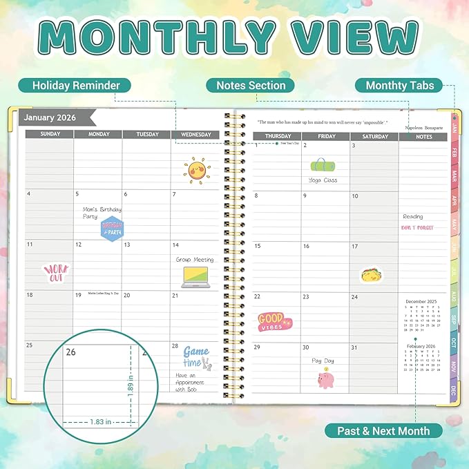 Daily Planner 2026, 8.5" x 11", Weekly & Monthly Planner from JAN.2026 to DEC.2026, Column View Calendar Organizers, Spiral Hardcover Agenda Book with Tabs for Office School Supplies, Tree