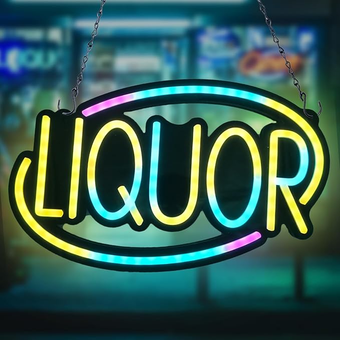 LIQUOR LED Neon Sign for Business,16x9 inch Liquor Stores Sign RGB Bright Led for Window Wall Door VapeSmoke Store