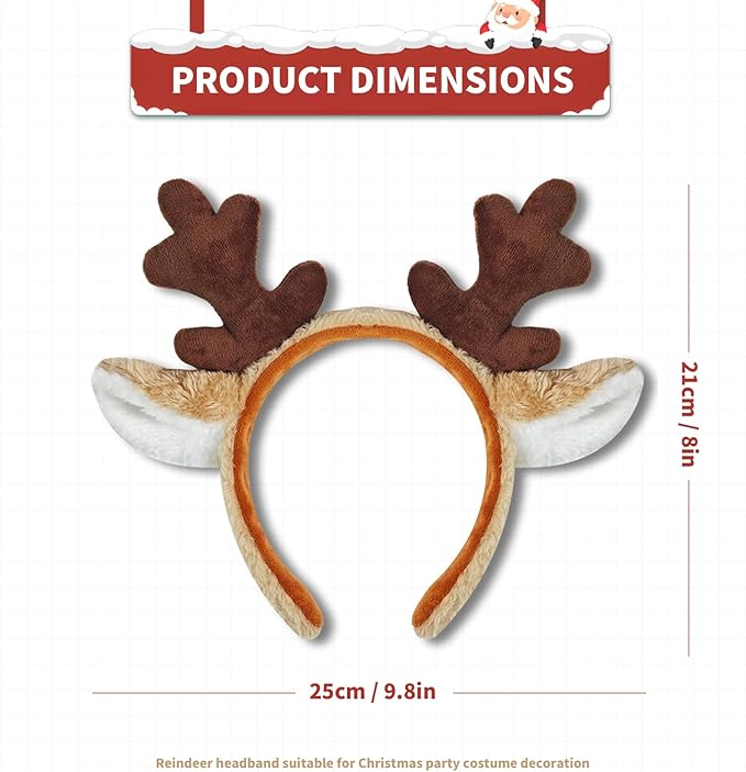 Reindeer Antlers Headband, Adult Deer Antlers Headband Women Reindeerfor Halloween Christmas and Easter Party