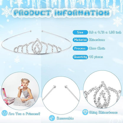 48-Piece Princess Crystal Tiara Crown Set, Silver Rhinestone, Queen Tiara Headband Hair Jewelry for Kids, Women, Costume, Birthday Party