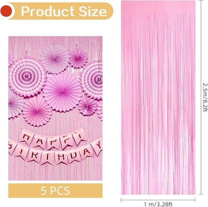 10 Pack Pink Foil Curtain Backdrop 3.2ft x 8.2ft Macaron Tinsel Foil Fringe Curtains Streamer Photo Booth Backdrop for Birthday Party Baby Shower Engagement Wedding Holiday Decoration (Macaron Pink)