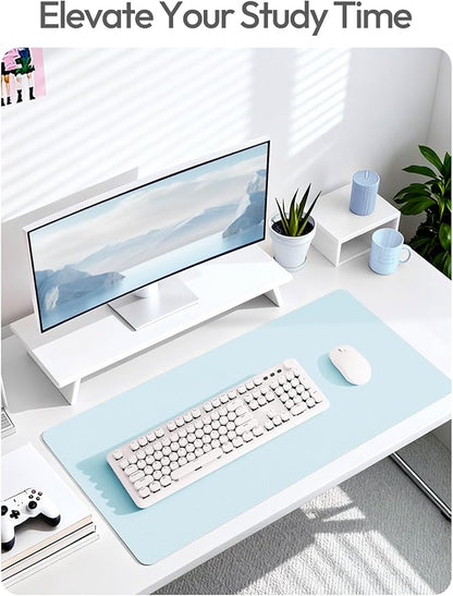 YSAGi Leather Desk Protector, Office Mat, Large Mouse Mat, Non-Slip PU Leather Blotter, Laptop Desk Pad, Waterproof Writing Pad for Office and Home (Baby Blue, 31.5" x 15.8")