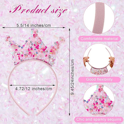 Juexica 12 Pack Princess Party Favors Princess Crowns Headband Decorations Glitter Sequin Headband for Birthday Proms Gifts(Multi Colors,Sequin)