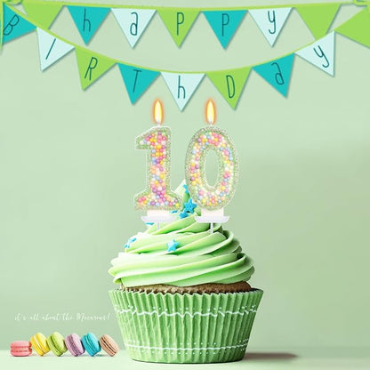 Green Birthday Candles - Number 10 Candle, Colorful Macaron Candles, 10 Birthday Decorations for Boys Girls, Green Cake Decorations, Theme Party Supplies