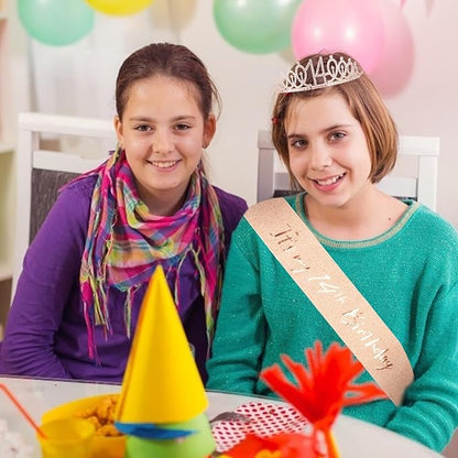 CIEHER 14th Birthday Crown and Sash for Girls, It's My 14 Bday Sash, 14th Birthday Decorations Rose Gold
