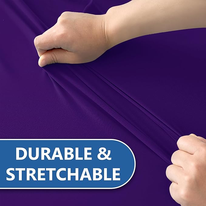 4ft Table Cloth for Rectangle Table-8 Pack Dark Purple Spandex Table Covers-Fitted Stretch Tableclothes Protector for for Party, Vendor Booth Display, Banquet Buffet Event, Craft Trade Show