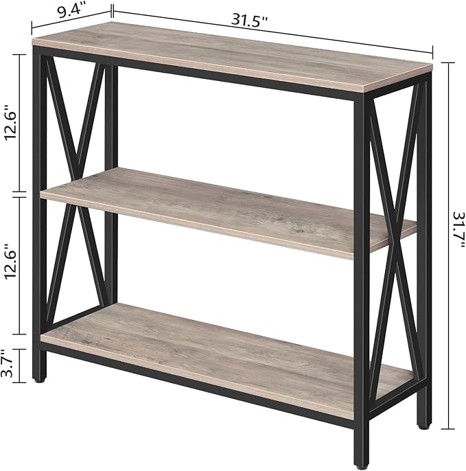 Sofa Table, Industrial Console Table, 3-Tier Narrow Side Table with Open Shelves, Foyer Table for Entryway, Hallway, Kitchen, Living Room and Bedroom, Easy Assembly, Greige CTHG8001Z1