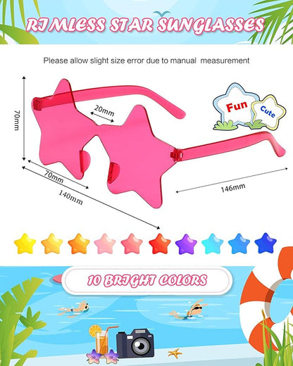 40 Pairs Rimless Star Sunglasses Bulk Wholesale Transparent Candy Color Star Glasses for Women Men Party Favors