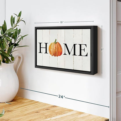 Elephant Stock Home Pumpkin Wall Art - Horizontal Floating Framed Canvas - 1-Piece Living Room Wall Decor - Rural Watercolor Canvas Print - Beige and Black Decor for Wall - by Carol Robinson - 13" X 9"