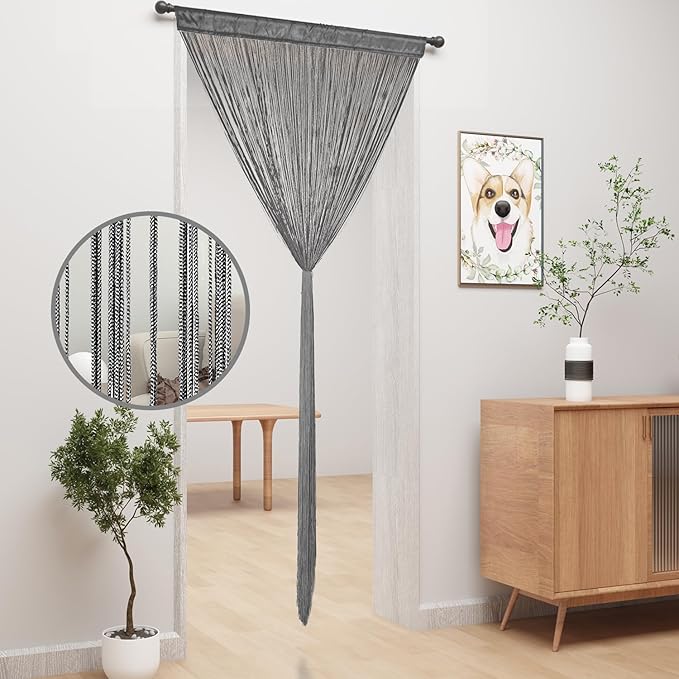 YIIBAII Door String Curtains Fringe Door Curtains for Doorways Window Room Decoration Living Room Divider(39"x110", Grey)