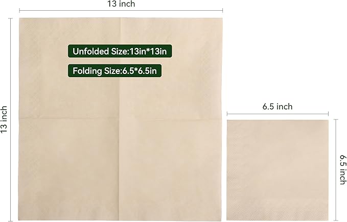 MORGIANA 100 Pcs Disposable Paper Napkins, Eco Napkins Biodegradable, Compostable Serviettes, Brown Cocktail Napkins for Party, Bar, Christma（33 * 33CM）