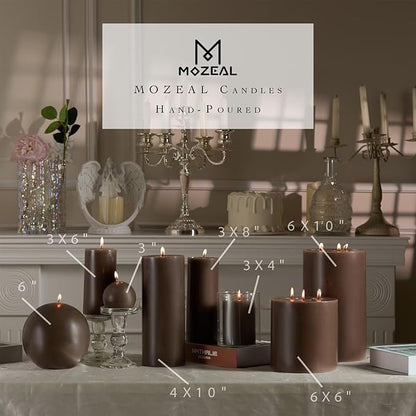 MOZEAL 4" x 10" Extra-Large Taupe Gray Pillar Candles (Set of 2), Unscented, Dripless, Smokeless, Long Clean-Burning, Tall 10 inch Large Taupe Gray Pillar Candles for Winter Elegance