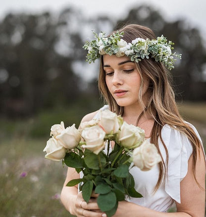 Vividsun Wedding Bridal Green Leaf Flower Crown Eucalyptus Floral Crown Maternity Photo Props (A/white)