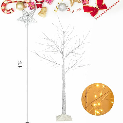 2-Pack 4FT Lighted Birch Tree, Birch Christmas Tree for Indoor & Outdoor, Upgraded 96 LED Birch Tree Lights for Outdoor Christmas Decorations Indoor Home Thanksgiving (Warm White & Cool White)