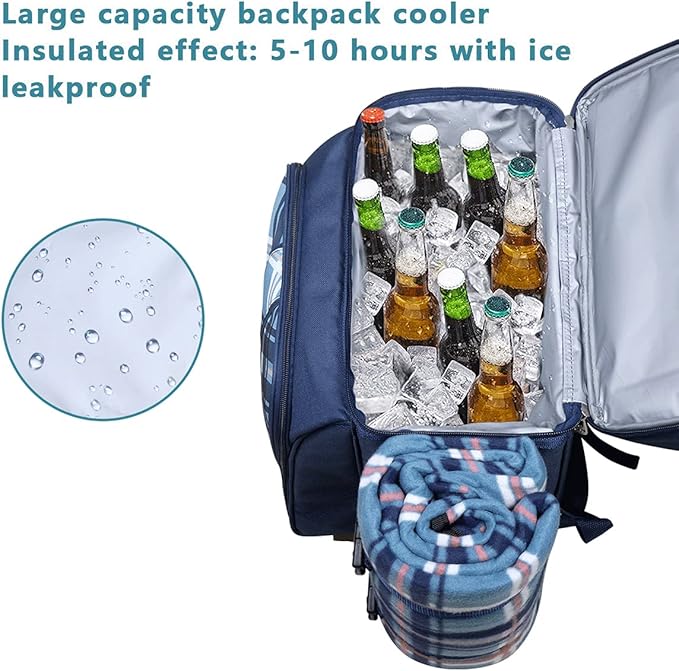 Hap Tim Picnic Backpack for 4 Person with Blanket, Insulated Leakproof Cooler Compartment, Wine Holder, Cutlery Set, Gifts Ideals for Wedding, Housewarming, White Elephant, Bridal Showers(36079-BL)