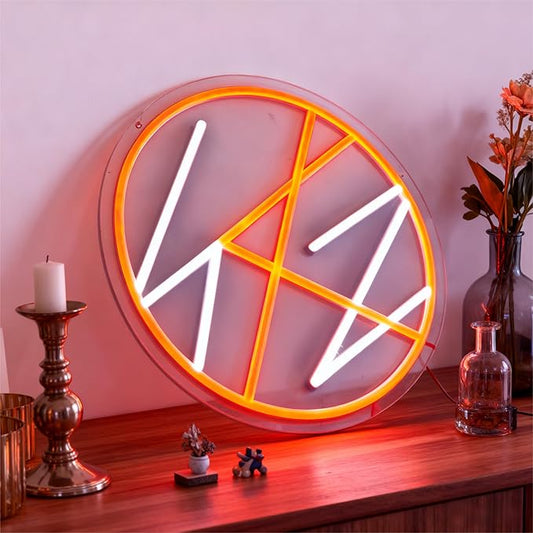 K-Pop Circle Logo Neon Sign, Orange and White Band Wall Light, Music Fan Merch Decor, LED Gift for Fans (12.6"x12.6")