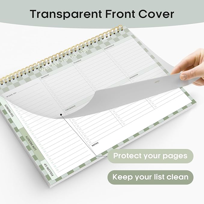 Taja Weekly To Do List Notepad with 52 Undated Sheets（8.5"×11"）- Weekly Desk Planner for Women & Man, Work and Home - 1 Pack Mint Checkered
