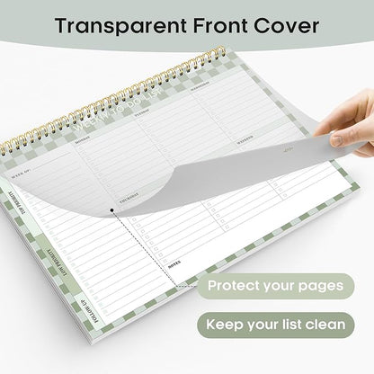Taja Weekly To Do List Notepad with 52 Undated Sheets（8.5"×11"）- Weekly Desk Planner for Women & Man, Work and Home - 1 Pack Mint Checkered