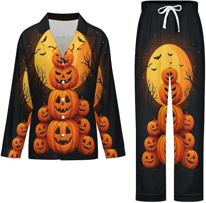 Lemons Leaves Ceramic Style Womens Pajama Set Long Sleeve Pajamas Top And Pants Soft Loungewear Pjs Sets