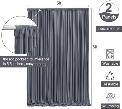 Charcoal Backdrop Curtain for Parties Wedding Wrinkle Free Silver Grey Photo Curtains Backdrop Drapes Fabric Decoration for Birthday Party Baby Shower 5ft x 8ft,2 Panels