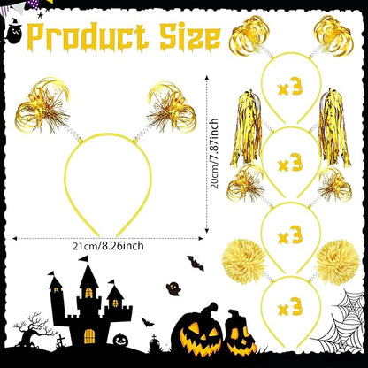Censen 12 Pcs Christmas Pom Pom Headbands Spirit Party Headwear Tinsel Ponytails Head Bopper for Birthday Holiday