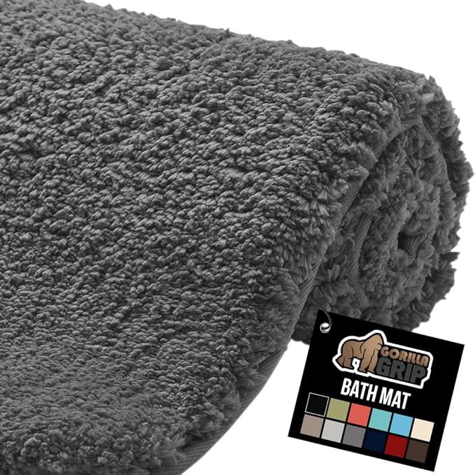 GORILLA GRIP Bathroom Rugs, Ultra Soft Absorbent Mat, Thick Plush Bath Rug, Machine Washable, Microfiber Quick Dry, Mats for Shower, Bathtub and Floor, Home Decor Accessories, 24x17, Charcoal