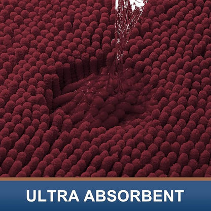 Smiry Luxury Chenille Bathroom Rugs 36x24, Extra Soft and Absorbent Shaggy Bath Mat, Machine Washable, Non-Slip Plush Carpet Runner for Tub, Shower, and Floor, Home Decor Accessories, Burgundy