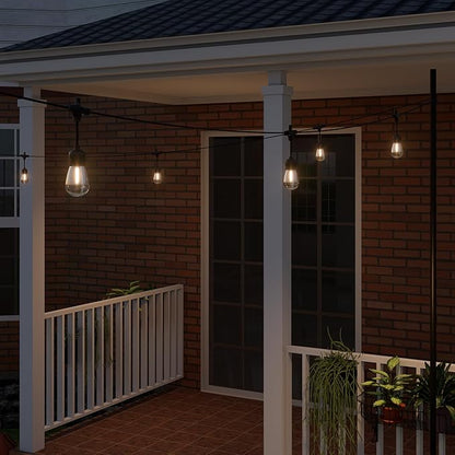 Outdoor String Lights 48 ft, LED Patio Lights with 16（15+1 Spare S14 Shatterproof Bulbs, IP 65 Waterproof, Outside Hanging Light for Cafe Bistro Backyard
