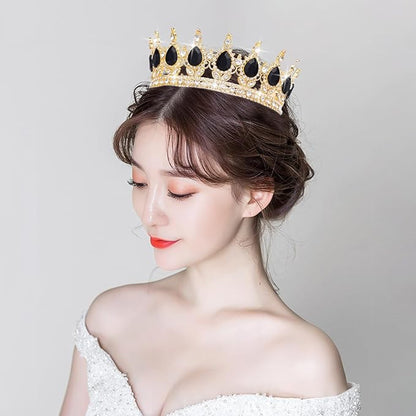 Queen Crown Rhinestone Wedding Crowns and Tiaras for Women Costume Party Hair Accessories Princess Birthday Crown Crystal Bridal Crown (Golden&black Crown)