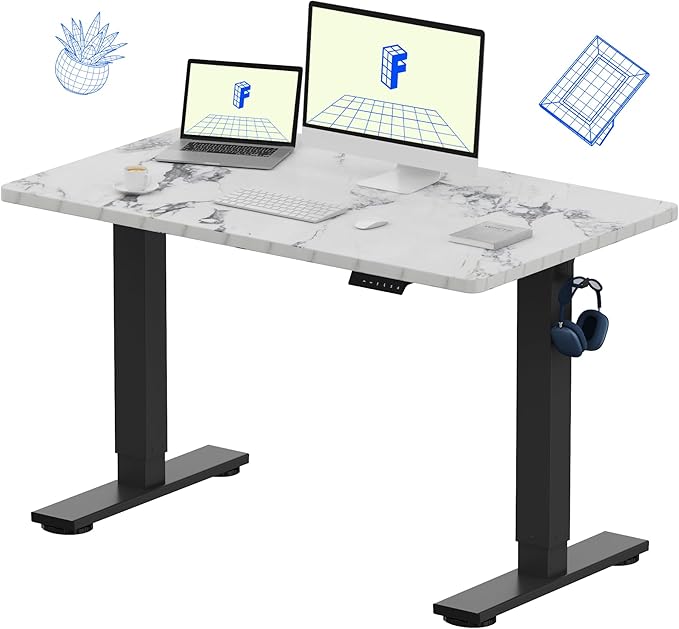 FLEXISPOT EN1 One-Piece Standing Desk with 1-Inch Thick Desktop, 48"x30" Electric Height Adjustable Desk for Home Office & Multi-Device Workstations, Marble Gray