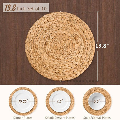 13.8 in Plate Chargers Round Woven Placemats Set of 10, Boho Farmhouse Rustic Place Mats for Dining Table Decor, Rattan Wicker Table Mats Jute Braided Chargers for Dinner Plates